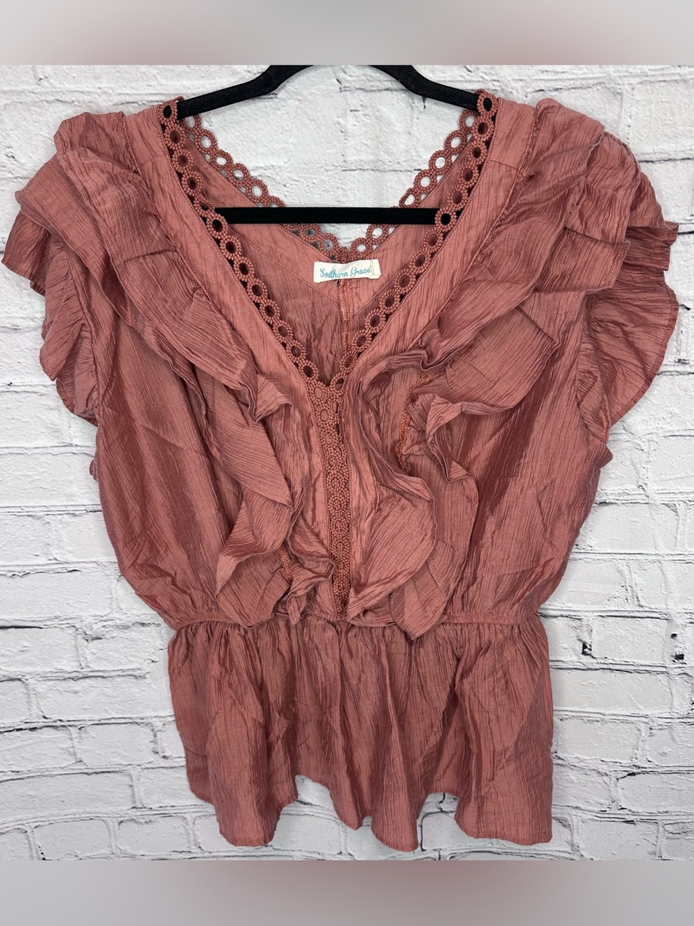 Southern Grace Dusty Rose Ruffled Blouse